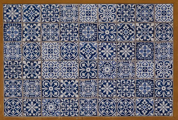 Detail of blue and white majolica tiles, typical of the Church of San Michele in Capri.