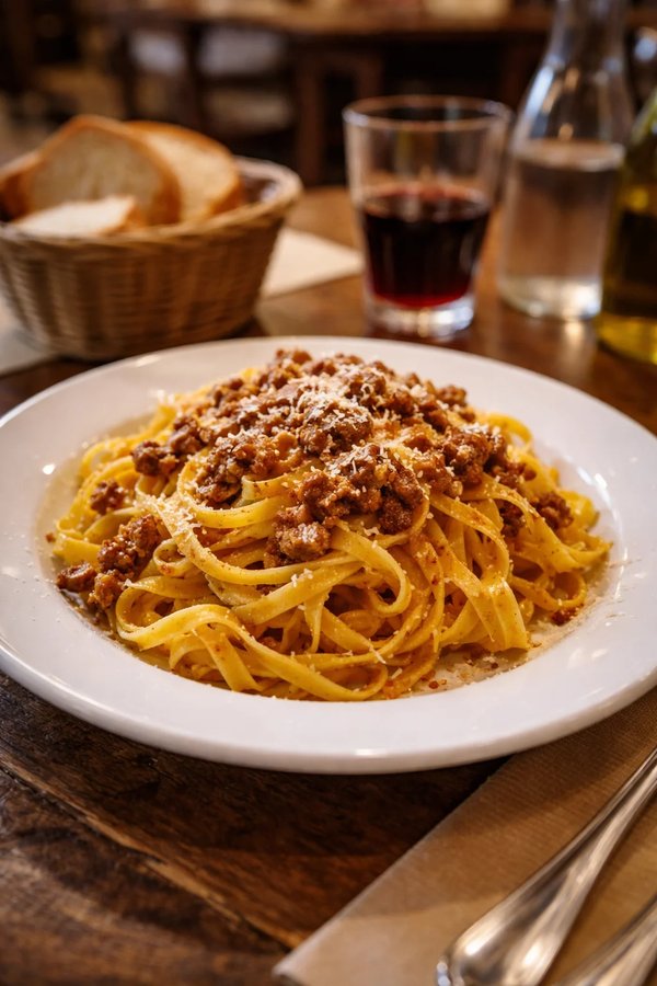 Osteria dell'Orsa: Piatto tradizionale di tagliatelle alla bolognese con ricco ragù di carne